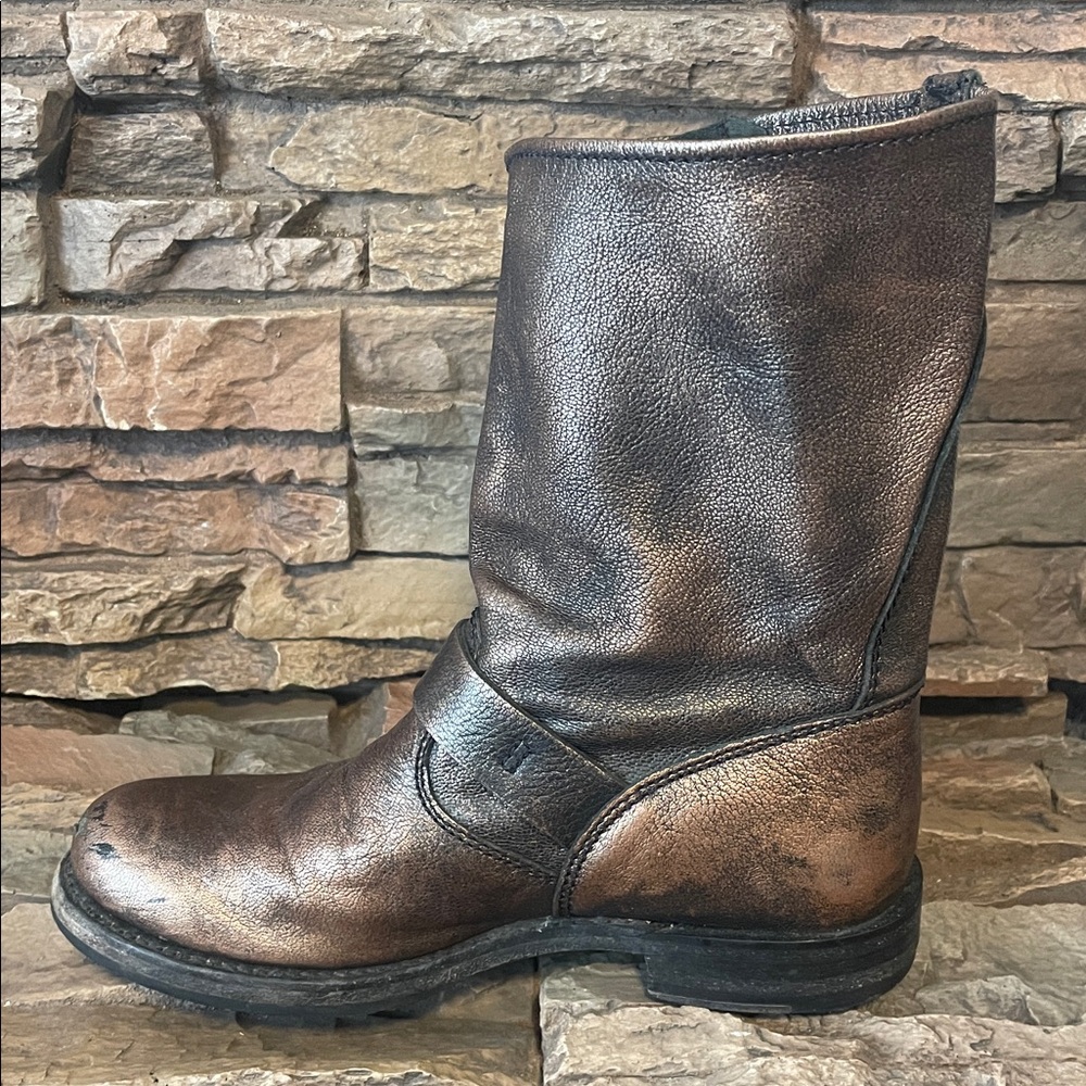 Frye Veronica Distressed Leather Boots Metallic Bronze - Picture 11 of 16